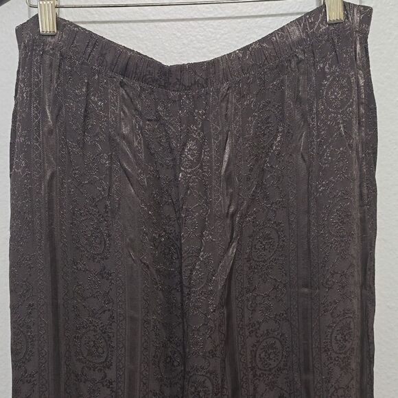 CP Shades Floral Brocade Jacquard Elastic Waist Wide Leg Pant Mocha Brown small - Picture 2 of 11
